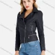 Wholesale Women's Casual Long Sleeve Lapel Zipper Pockets Beaded Crop Faux Leather Jacket Black Clothing Wholesale Market Liuhua