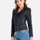 Women's Casual Long Sleeve Lapel Zipper Crop Faux Leather Jacket Black Clothing Wholesale Market -LIUHUA