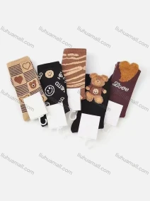 Wholesale Women's Cute Letter Bear Graphic Cushioned Crew Socks, LIUHUA CLOTHING WHOLESALE