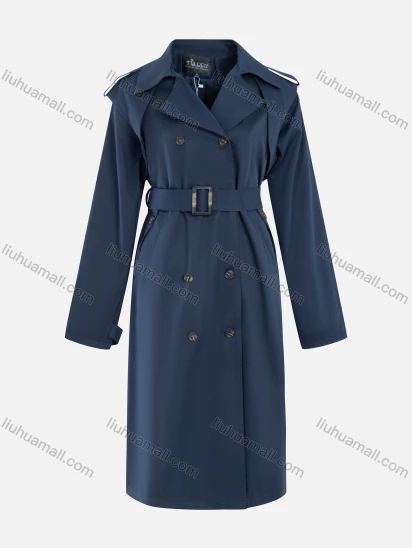 Wholesale Women's Casual Plain Lapel Double Breasted Long Sleeve Long Trench Coat With Belt