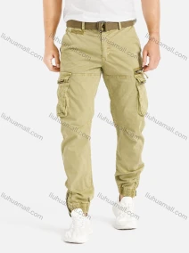 Wholesale Men's Casual Flap Pocket Zip Decor Plain Cargo Pant With Buckle Belt 9391#, LIUHUA CLOTHING WHOLESALE