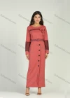 Wholesale Women's Round-Neck Long Sleeve Bowknot Button Down Lace Mesh Maxi Dress With Belt - Liuhuamall