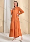 Wholesale Women's Casual Plain Tie Neck Ruched Long Sleeve Maxi Dress With Belt - Liuhuamall