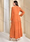 Wholesale Women's Casual Plain Tie Neck Ruched Long Sleeve Maxi Dress With Belt - Liuhuamall