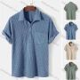 Wholesale Men's Casual Plain Plaid Texture Short Sleeve Patch Pocket Polo Shirt preview