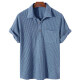 Men's Casual Plain Plaid Texture Short Sleeve Patch Pocket Polo Shirt Blue Clothing Wholesale Market -LIUHUA