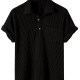 Men's Casual Plain Plaid Texture Short Sleeve Patch Pocket Polo Shirt Black Clothing Wholesale Market -LIUHUA