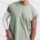Wholesale Men's Athletic Breathable Quick Dry Sleeveless Plain Letter Round Neck Split Hem Tank Tops Green Clothing Wholesale Market Liuhua