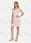 Wholesale Women's Casual Square Neck Short Sleeve Ruffle Trim Ruched Button Down Plaid Short Dress 06# - Liuhuamall
