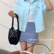 Wholesale Women's New 100% Cotton Short Sleeve Shirt, Loose Fit Slimming Embroidered Blouse, Fashion Versatile Designer Summer Top Blue Clothing Wholesale Market Liuhua