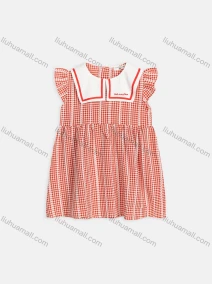 Wholesale Girls Cute Peter Pan Collar Ruffle Sleeve Plaid Short Dress AM2805#, LIUHUA CLOTHING WHOLESALE
