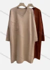Wholesale Women's Casual Plain V Neck Long Sleeve Patch Pocket Dress - Liuhuamall