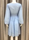 Wholesale Women's V Neck Shirred Lantern Sleeve Plain High Waist Casual Dress - Liuhuamall