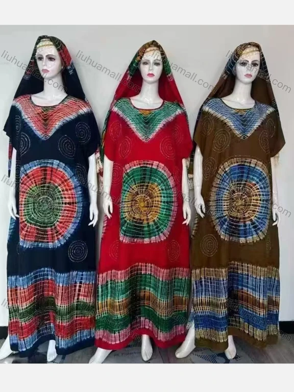 Wholesale Women’s Tie-Dye Pattern Africa Kaftan Dress Colorful Oversized Style with Traditional Design