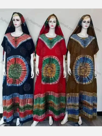 Wholesale Women’s Tie-Dye Pattern Africa Kaftan Dress Colorful Oversized Style with Traditional Design