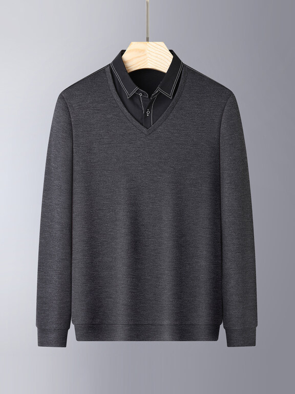 Men's Casual Long Sleeve Collared 2 in 1 Sweatshirt 886#, Clothing Wholesale Market -LIUHUA, 