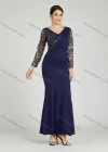 Wholesale Women's Elegant Mesh Sleeve Wrap Sequin Appliques Mermaid Evening Dress 5047# - Liuhuamall