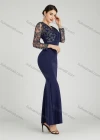Wholesale Women's Elegant Mesh Sleeve Wrap Sequin Appliques Mermaid Evening Dress 5047# - Liuhuamall