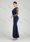 Wholesale Women's Elegant Mesh Sleeve Wrap Sequin Appliques Mermaid Evening Dress 5047# - Liuhuamall