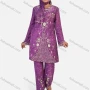 Wholesale Women's Muslim Islamic Folk Art Scalloped Trim Long Sleeve Tunic & Wide Leg Pant & Hijab 3 Piece Set preview