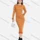Wholesale Women's Casual Long Sleeve Round Neck Ruffle Hem Striped Slim Knit Midi Sweater Dress 2115# C606# Clothing Wholesale Market Liuhua