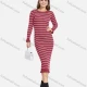 Wholesale Women's Casual Long Sleeve Round Neck Ruffle Hem Striped Slim Knit Midi Sweater Dress 2115# C616# Clothing Wholesale Market Liuhua