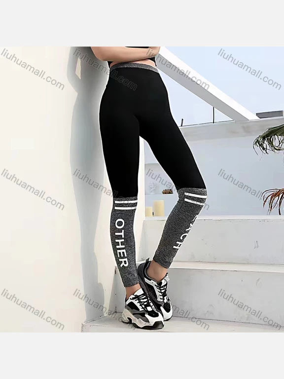 Wholesale Women's Casual Colorblock Letter Print Long Leggings