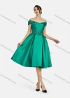 Wholesale Women's Elegant Off Shoulder Appliques Pearl Decor Knee Length Plain Evening Dress 8376# - Liuhuamall