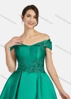 Wholesale Women's Elegant Off Shoulder Appliques Pearl Decor Knee Length Plain Evening Dress 8376# - Liuhuamall