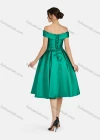 Wholesale Women's Elegant Off Shoulder Appliques Pearl Decor Knee Length Plain Evening Dress 8376# - Liuhuamall