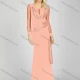 Wholesale Women's Glamorous Plain Sequin Pleated Splicing Sheer Lace Long Sleeve Maxi Evening Dress 7027# Melon Clothing Wholesale Market Liuhua