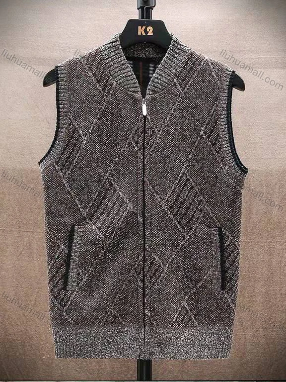 Wholesale Men's Casual Sleeveless Zipper Chunky Knit Sweater Vests