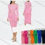 Wholesale Women's Fashion Round Neck Long Sleeve Button Decor Cutout Bodycon Dress With Belt preview