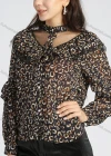 Wholesale Women's Fashion Chiffon Stand Collar Allover Print Button Front Long Sleeve Blouse - Liuhuamall