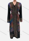Wholesale Women's Vintage V Neck Muslim Rhinestone Abaya Maxi Dress With Belted - Liuhuamall