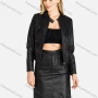 Wholesale Women's Fashion Plain Stand Collar Zipper Pockets Snap Crop Leather Jacket preview