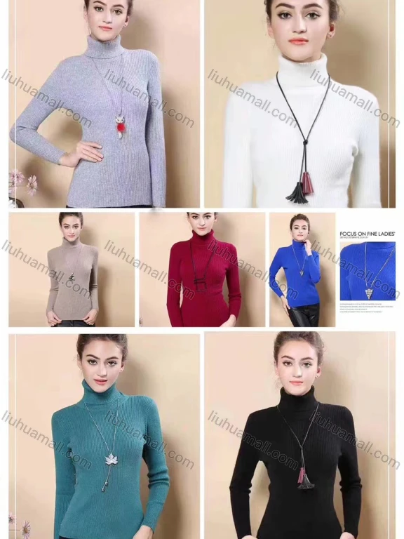 Wholesale Women's Casual Plain Slim Fit Turtleneck Ribbed Long Sleeve Sweater