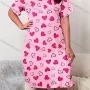 Wholesale Women's Milk Silk Heart Print Crew Neck Short Sleeve Lounge Midi Nightdress DM1305-03# preview