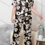 Wholesale Women's Lounge Milk Silk Allover Panda Print Short Sleeve T-shirt & Pant Soft Pajamas Sets DM02304-03# preview