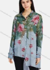 Wholesale Women's Collar Long Sleeve Button Down Buckle Strap Cuff Plant & Floral Print Asymmetrical Hem Tunic - Liuhuamall