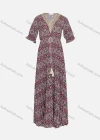 Wholesale Women's Vintage V Neck Long Sleeve Geo Print Tassel Embroidered Midi Dress 202325# - Liuhuamall
