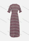 Wholesale Women's Vintage V Neck Long Sleeve Geo Print Tassel Embroidered Midi Dress 202325# - Liuhuamall