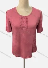 Wholesale Women's Casual Scoop Neck Short Sleeve Beaded Blouse - Liuhuamall