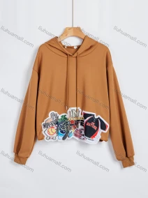 Wholesale Women's Casual Pop Art Print Drawstring Long Sleeve Drop Shoulder Pullover Hoodie T-22538#, LIUHUA CLOTHING WHOLESALE