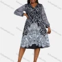 Wholesale Women's Casual Wrap V Neck Long Sleeve Lace Up Allover Print Dress preview