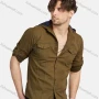 Wholesale Men's Casual Plain 100% Cotton Long Sleeve Button Down Flap Pockets Hooded Shirts preview