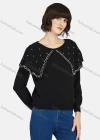 Wholesale Women's Casual Plain Rhinestone Pearl Decor Round Neck Long Sleeve Sweater - Liuhuamall