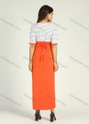 Wholesale Women's Crew Neck Half Sleeve Rhinestone Embroidery Striped Maxi Dress - Liuhuamall
