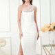 Women's Elegant Asymmetrical Neck Mesh Rhinestone Side Slit Maxi Evening Dress White Clothing Wholesale Market -LIUHUA