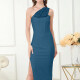 Women's Elegant Asymmetrical Neck Mesh Rhinestone Side Slit Maxi Evening Dress T133# Clothing Wholesale Market -LIUHUA
